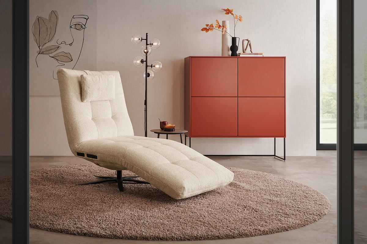 RELAXLIEGE LETICIA Beige Flachgewebe Relaxfunktion, Drehbar (360°) - Beige/Schwarz, Textil/Metall (82/115/156cm) - KAWOLA