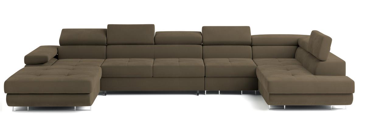 WOHNLANDSCHAFT VELORA R-S Beige Velours-Stoff mit Schlaffunktion - Beige, Holz (419/90/202cm) - MASSENO