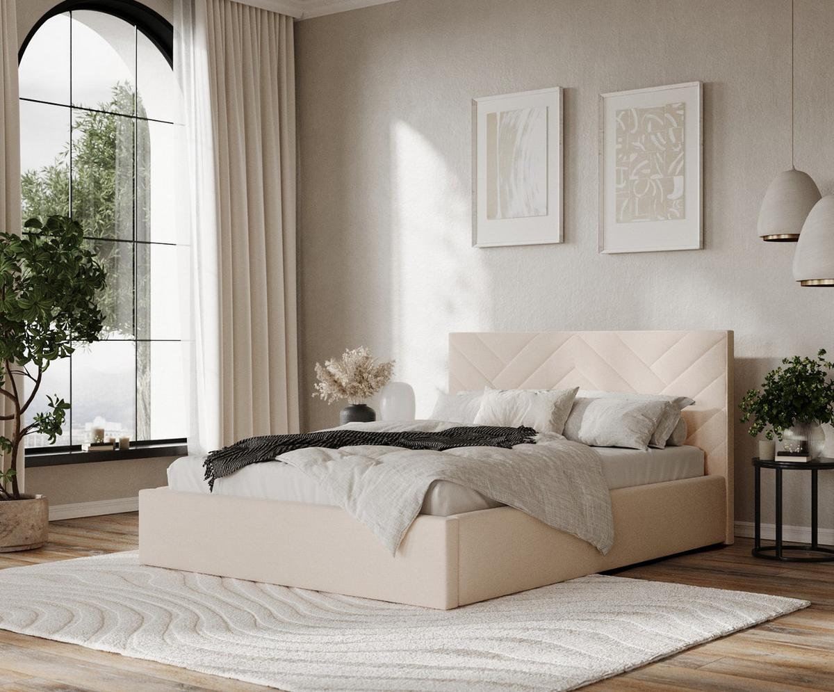 POLSTERBETT Arco 140/200 cm Creme im Asti Stoff - Creme/Schwarz, Holz/Holzwerkstoff (140/200cm) - AltaBeds