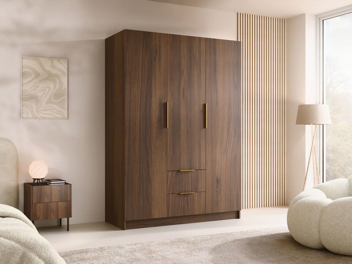 KLEIDERSCHRANK Calwi I - Goldfarben/Nussbaumfarben, Holzwerkstoff/Kunststoff (150/216/60cm) - MIRJAN24