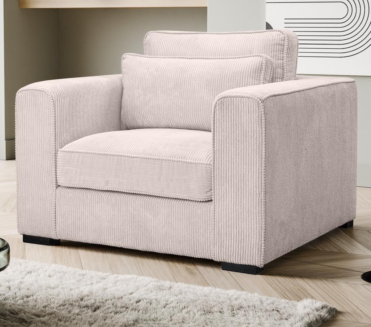 SESSEL grau-beige Cord, Loungesessel 120 cm, Wohnzimmersessel mit Wellenfederung - Beige/Schwarz, Holzwerkstoff/Kunststoff (120/92/112cm) - Inn.Furn