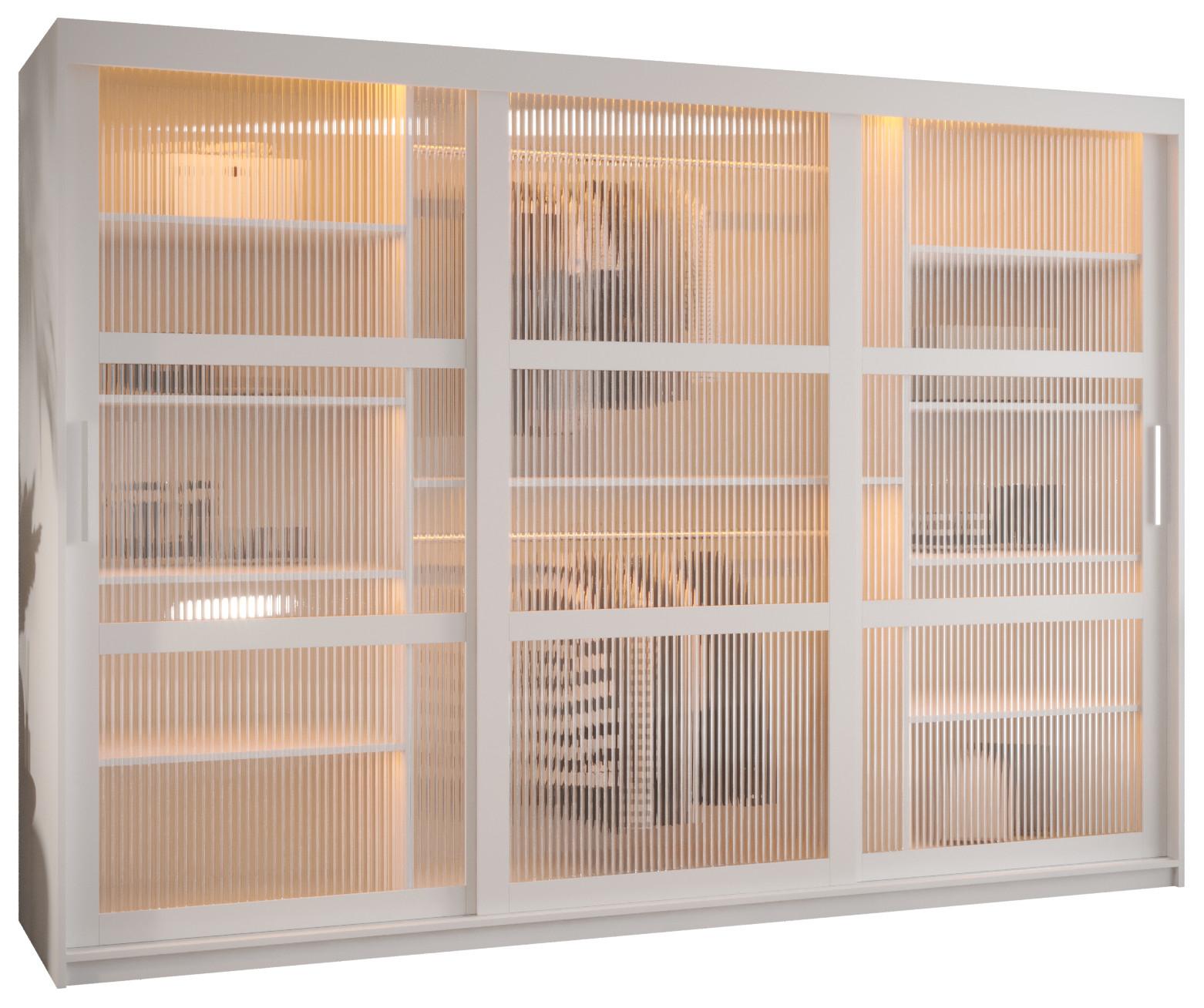 SCHWEBETÜRENSCHRANK 200/250/62 3-türig - Silberfarben/Weiß, Holz/Kunststoff (250/200/62cm) - Abiks Möbel