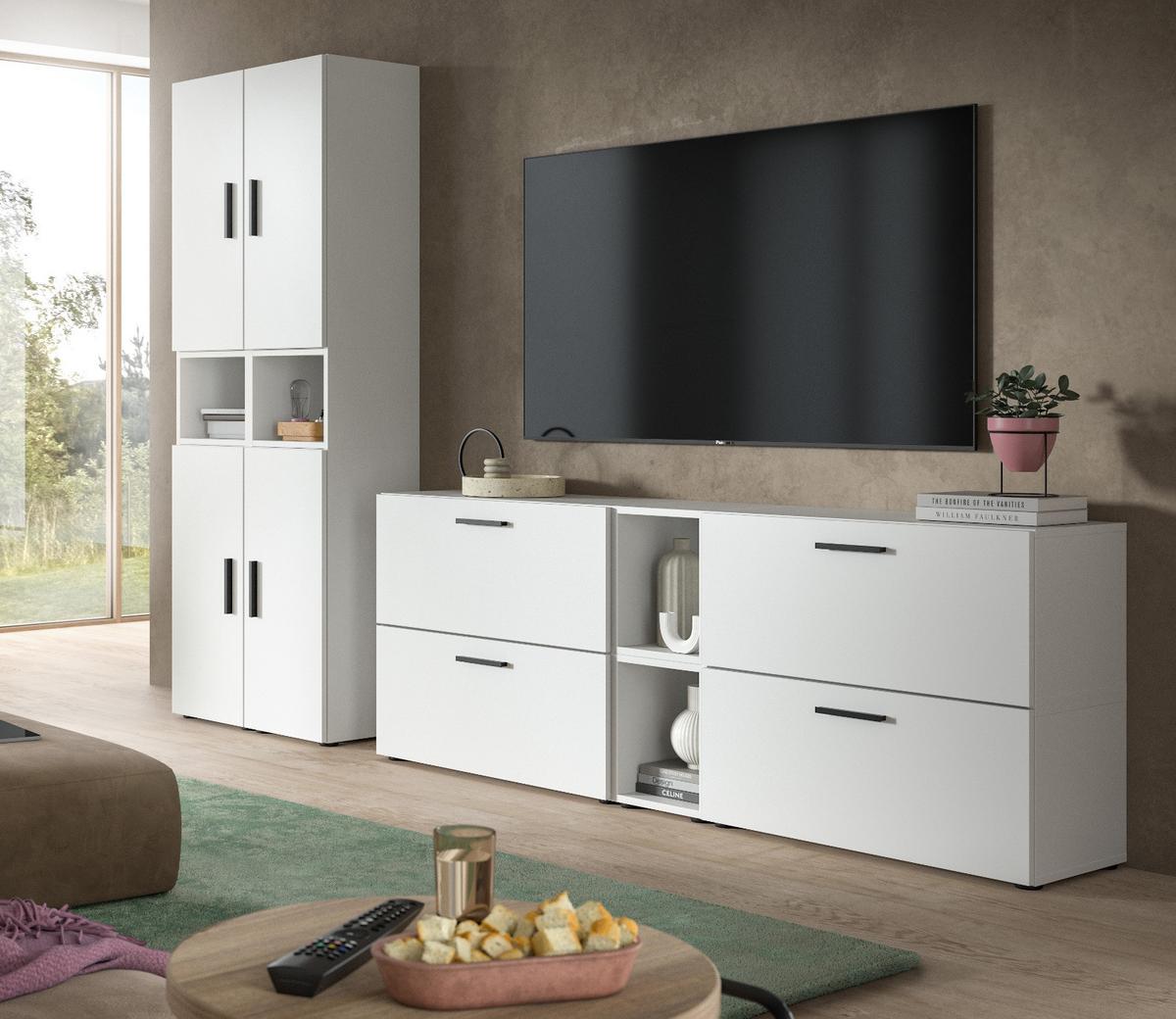 STAURAUMSCHRANK weiß 65 x 178 cm, Mehrzweckschrank mit viel Stauraum - Schwarz/Weiß, Holzwerkstoff/Kunststoff (65/178/34cm) - Inn.Furn