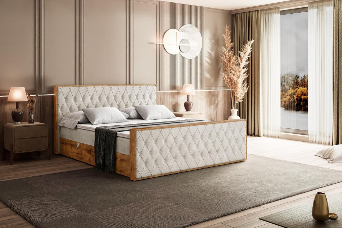 BOXBETT mit Matratze H3 und Lattenrost - LOLLI5-Z - 140x200 - Beige Casablanca - Beige, Holzwerkstoff (140/200cm) - ALTDECOR