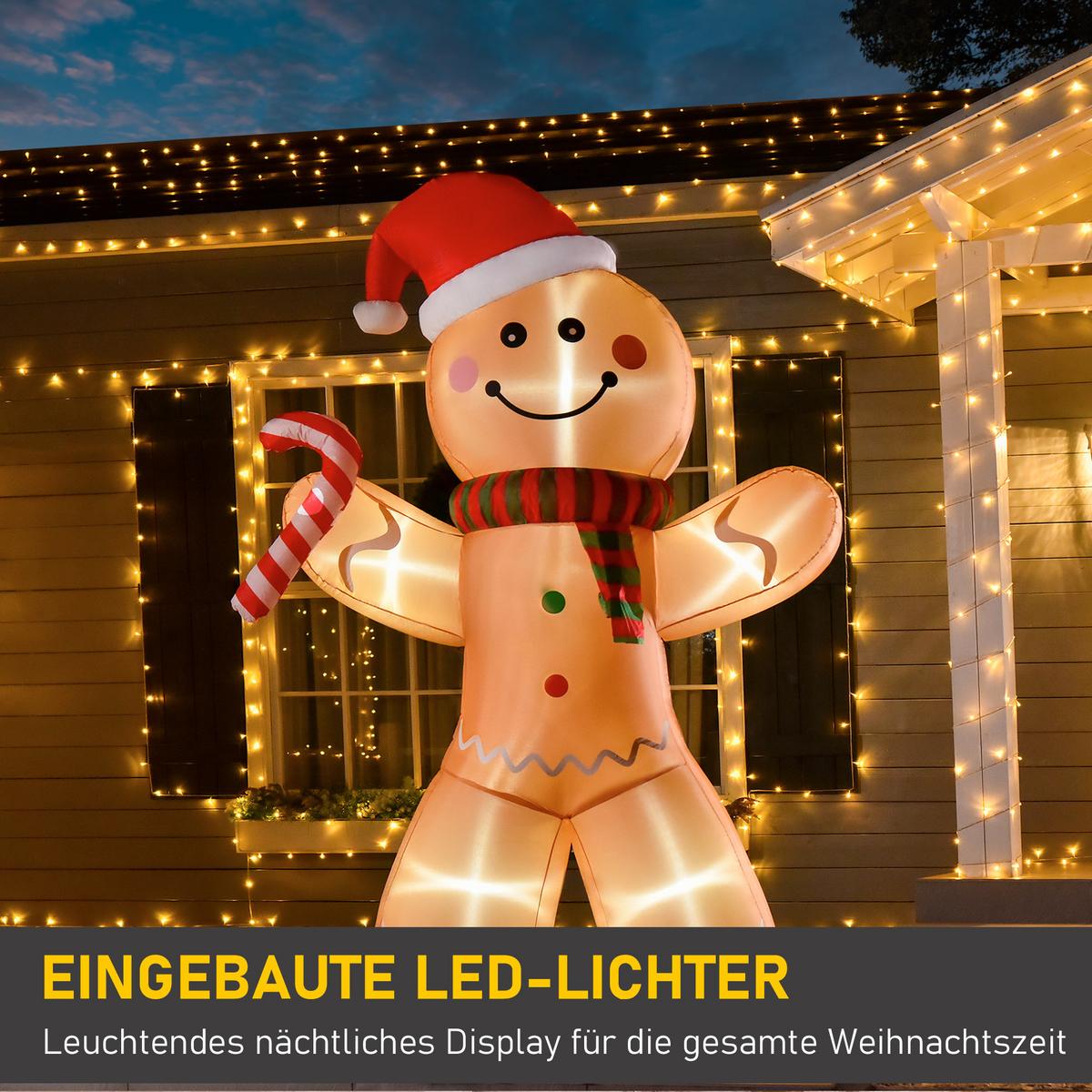 AUFBLASBARER Lebkuchenmann Weihnachtsdekoration 2,4 m mit Lichtern Polyester - Gelb, Kunststoff (65/240/170cm) - HOMCOM