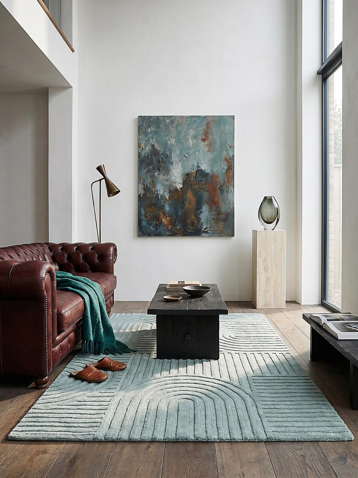 TEPPICH aus Wolle LEVEN in Entenei-Blau, geometrisch, 160 x 230 cm - Blau, Textil (230/160cm) - KADIMA DESIGN