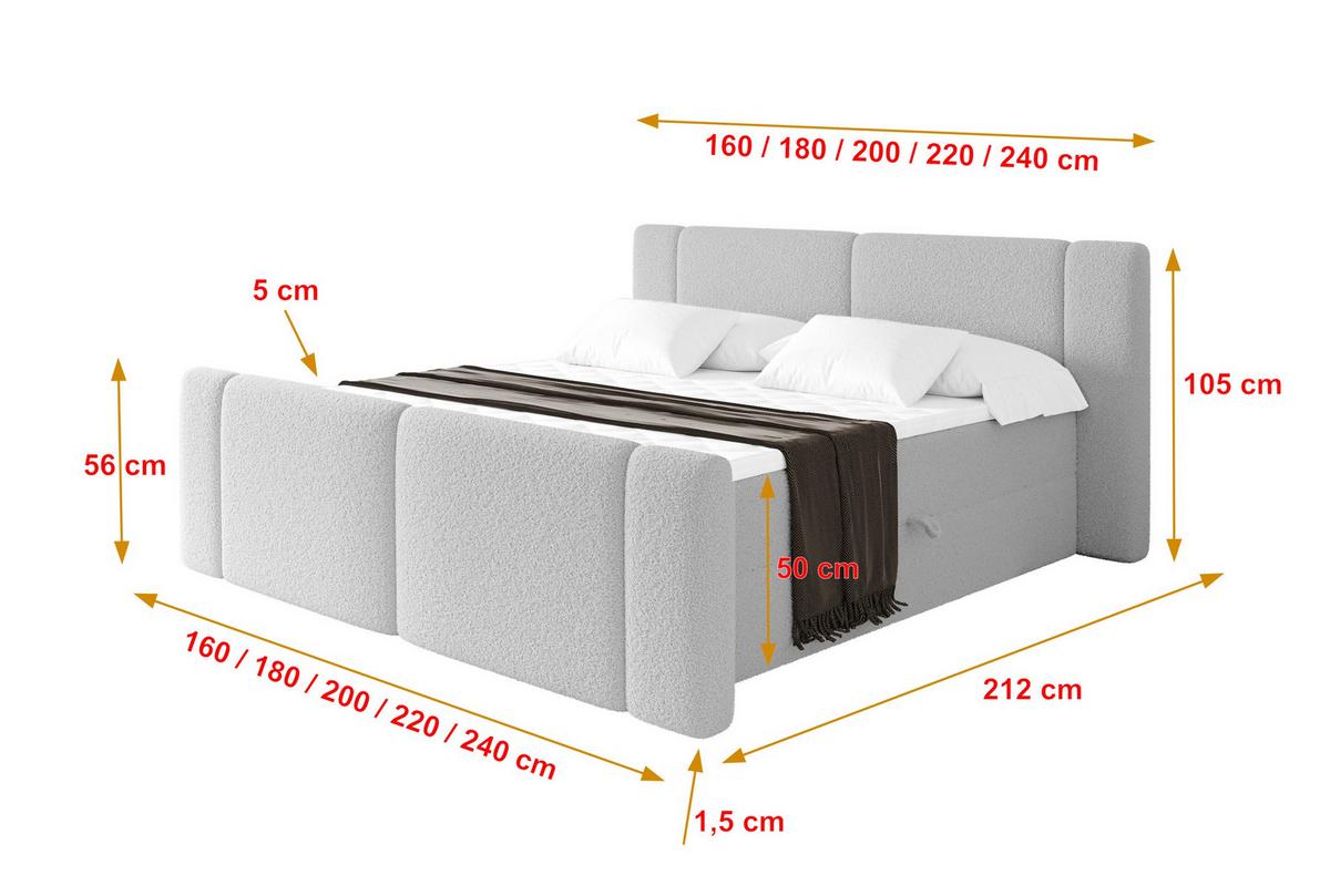 BOXBETT mit Matratze H3 - EVON Zanozek - 180x200 cm Hellgrau - Hellgrau, Holzwerkstoff (180/200cm) - ALTDECOR