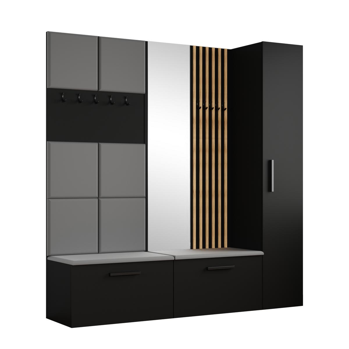 GARDEROBENSCHRANK Rosanno II Schwarz 80,6/204/40 cm – Modern, mit Spiegel und Kleiderhaken - Schwarz, Holzwerkstoff/Kunststoff (80.7/204/40cm) - AX Living
