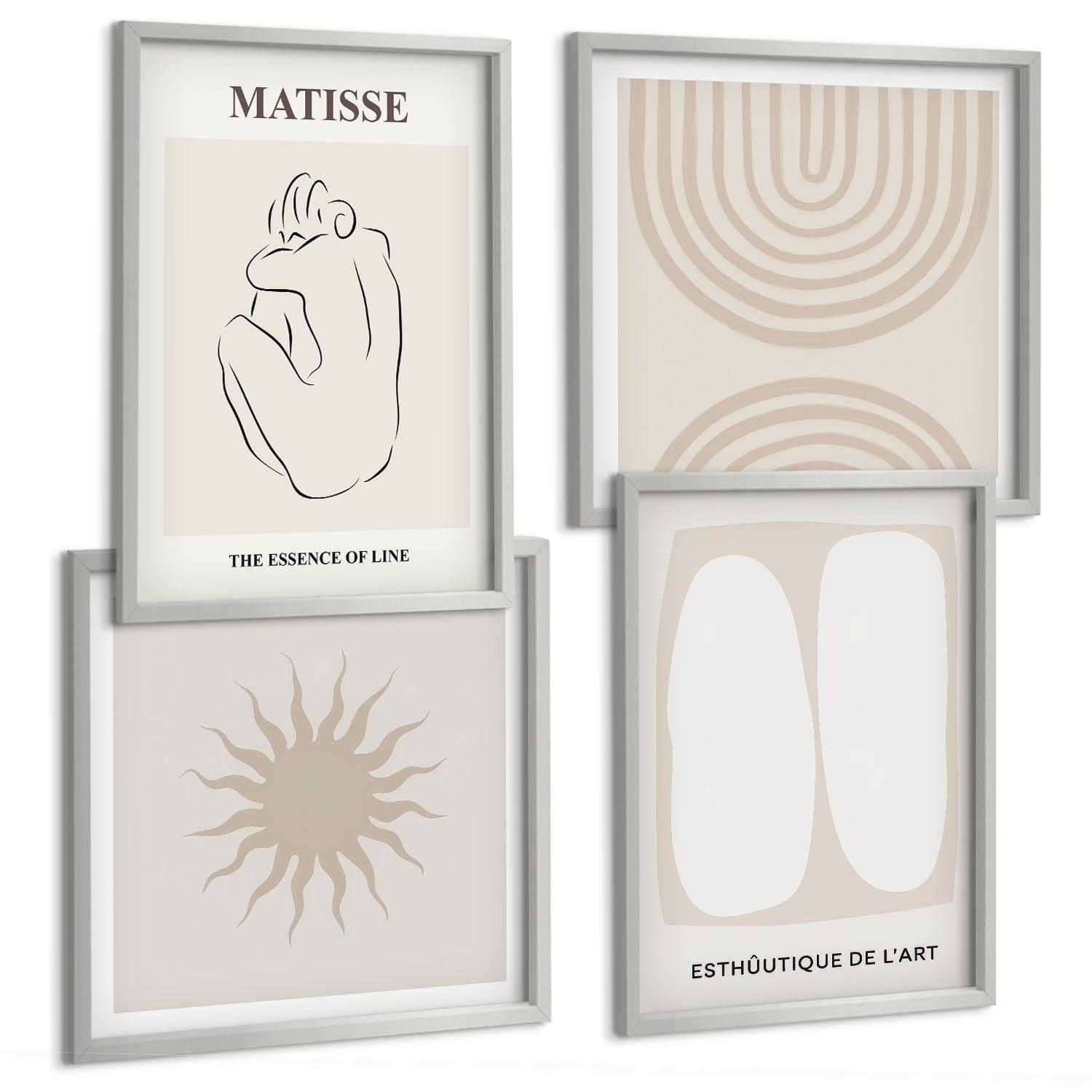BILDER SET 4er Set - 50x50 cm & 40x60 cm Silberner Rahmen - Stilvolle minimalistische Linien - Silberfarben, Kunststoff (50/50cm) - TULUP