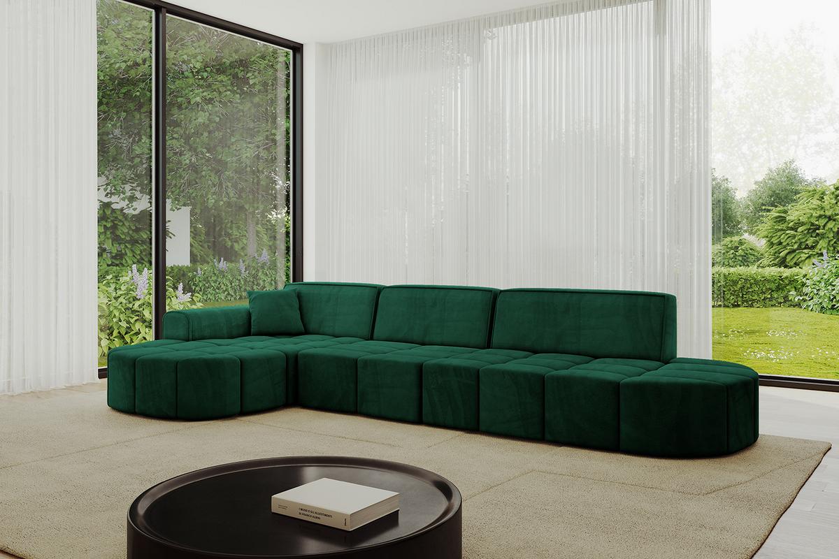 ECKSOFA Ottomane Links LIVO-L2 - 337x173x79,5 cm Dunkelgrün - Grün, Holzwerkstoff/Textil (337/173cm) - ALTDECOR