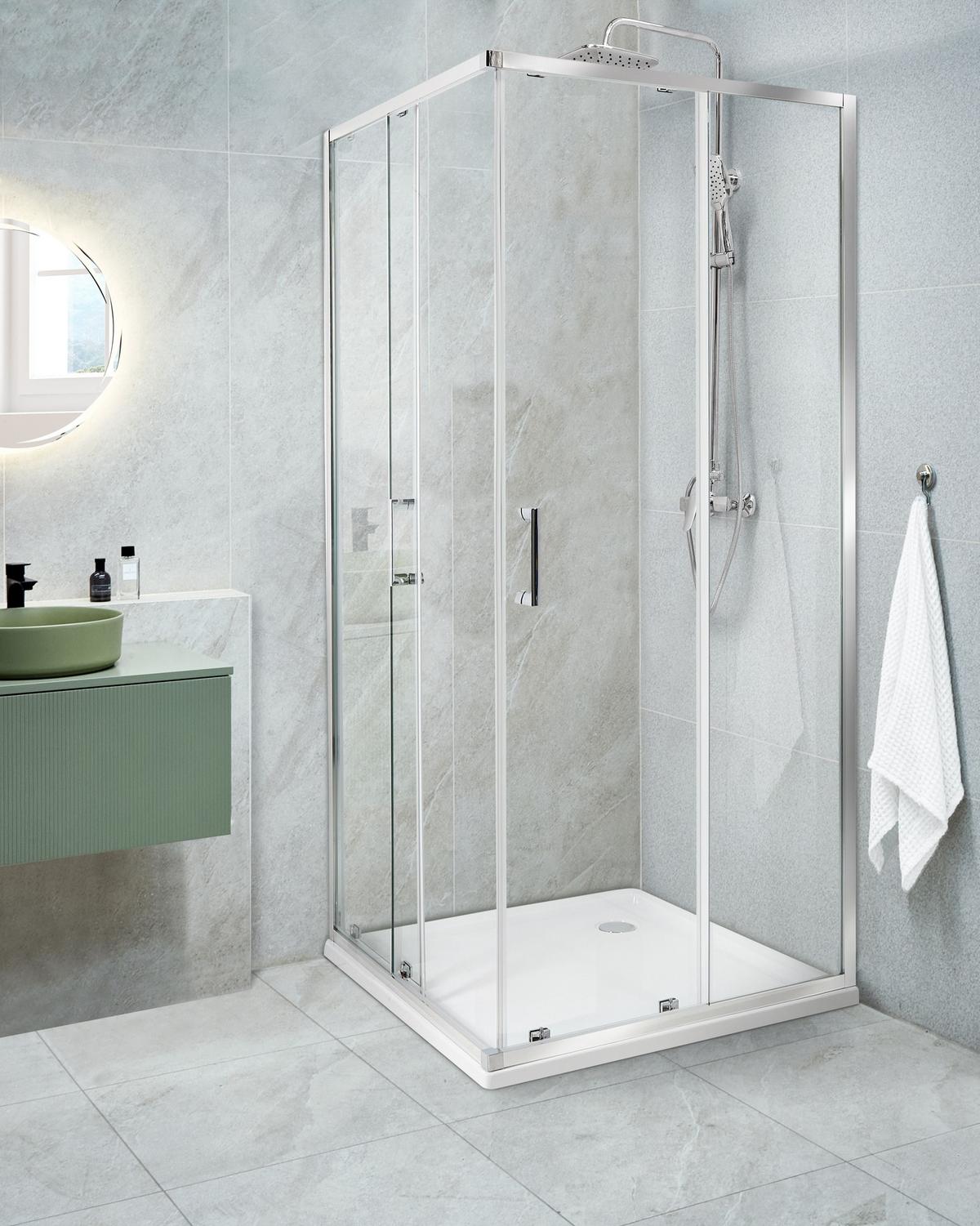 DUSCHKABINE 80/80/185 cm Silber Tela - Transparent/Silberfarben, Glas (80/80/185cm) - Beliani