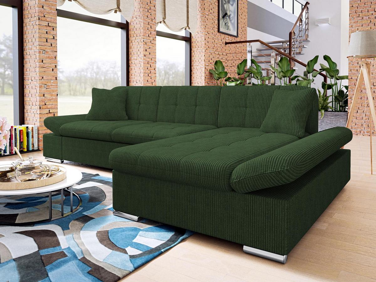 ECKSOFA Malwi Cord, Seite: Rechts - Dunkelgrün, Holz/Textil (278/161cm) - MIRJAN24