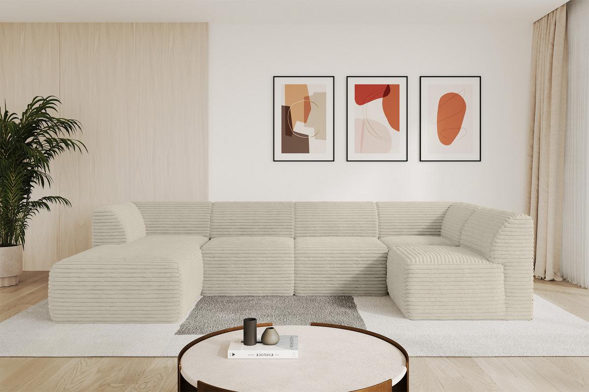 WOHNLANDSCHAFT Ottomane Links MOVO-L 345x180x78 cm Creme Cord - Ecru, Holzwerkstoff/Kunststoff (345/78/180cm) - ALTDECOR