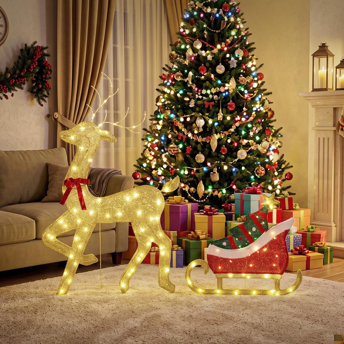 WEIHNACHTSDEKORATION 2er Set Metall Polyester Gold Rot Grün - Multicolor, Metall (23/125/80cm) - Outsunny