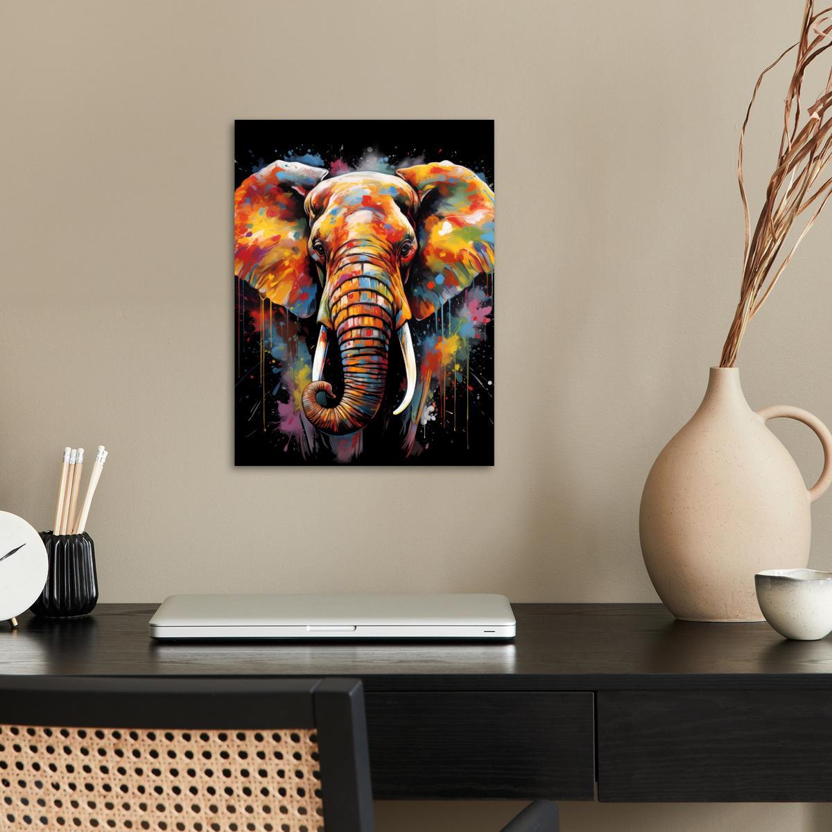 POSTER Elefant - Graffiti - Schwarz - Tiere - Farben Wandbilder 30x40 cm - Schwarz, Papier (30/40/0.1cm) - MuchoWow