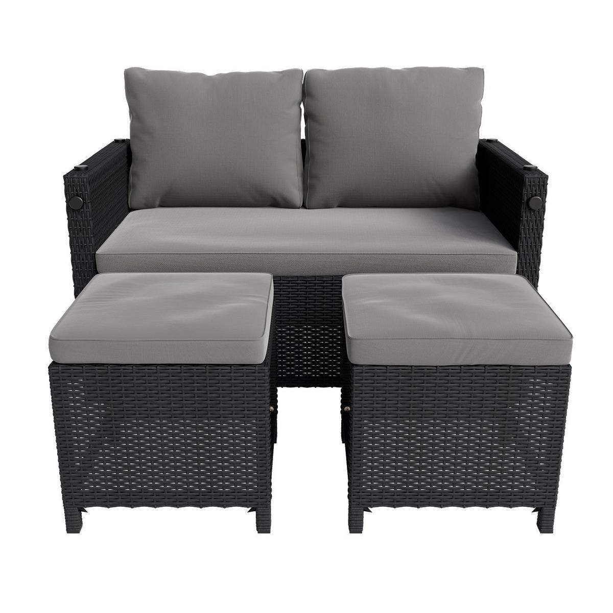GARTENMÖBELSET Jamaika schwarz (4-tlg.) - Schwarz, Kunststoff/Metall - Juskys
