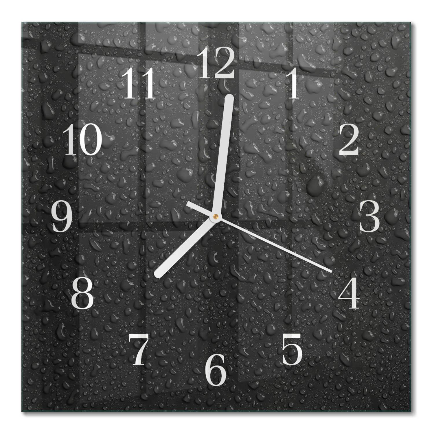 WANDUHR aus Glas 30x30 cm - Wassertropfen - Schwarz, Glas (30/30/0.4cm) - TULUP