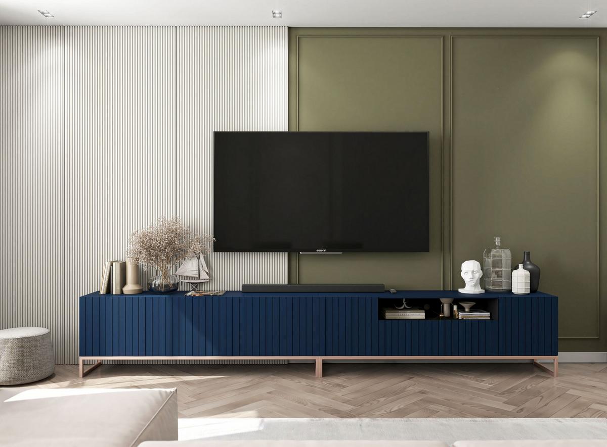 TV-SCHRANK Elpis2 Marineblau Matt mit Metallrahmen 150 cm - Blau/Kupferfarben, Holzwerkstoff/Metall (150/51.5/36.5cm) - Meble Lindner