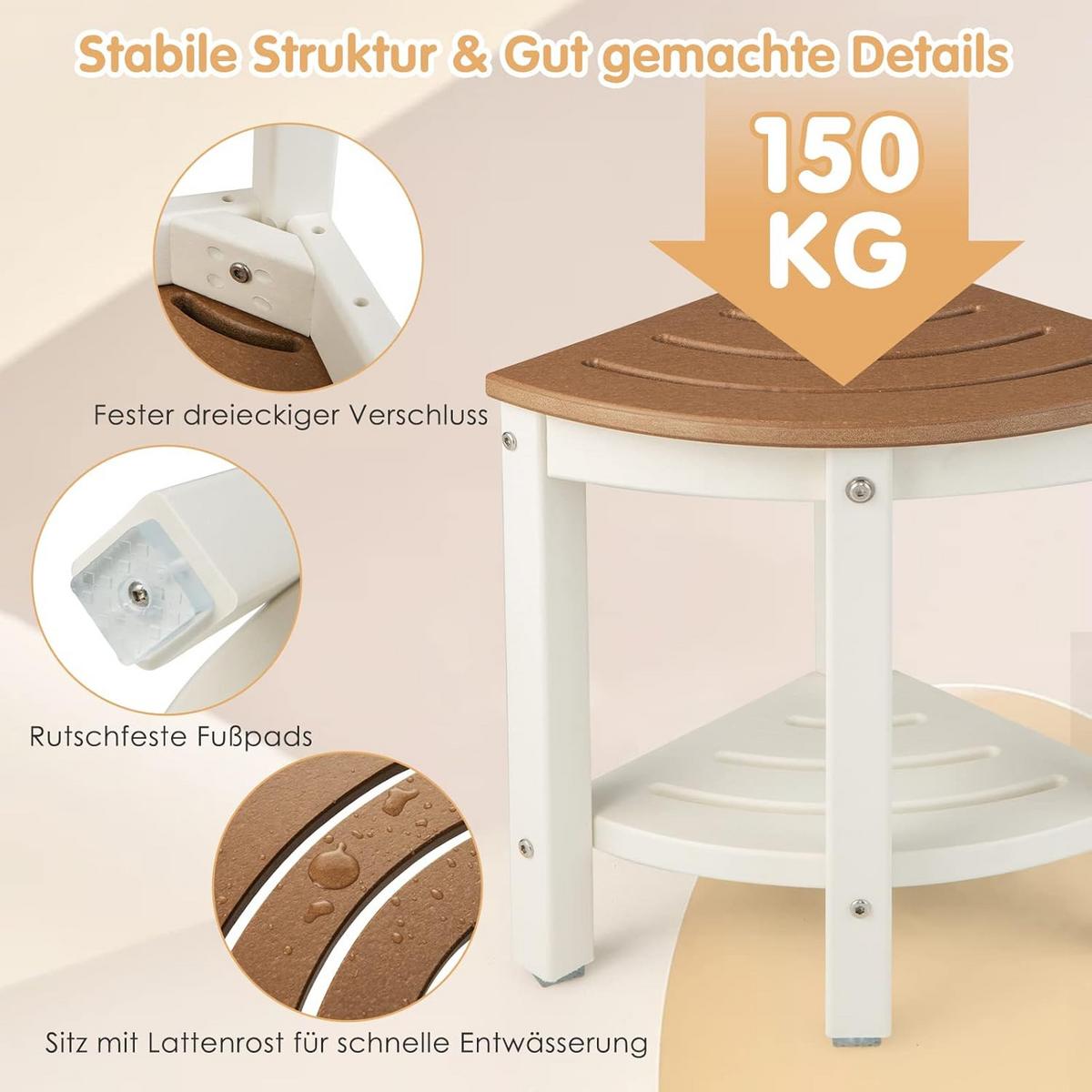 DUSCHBANK Bad Braun - Braun, Kunststoff (33/44/33cm) - COSTWAY