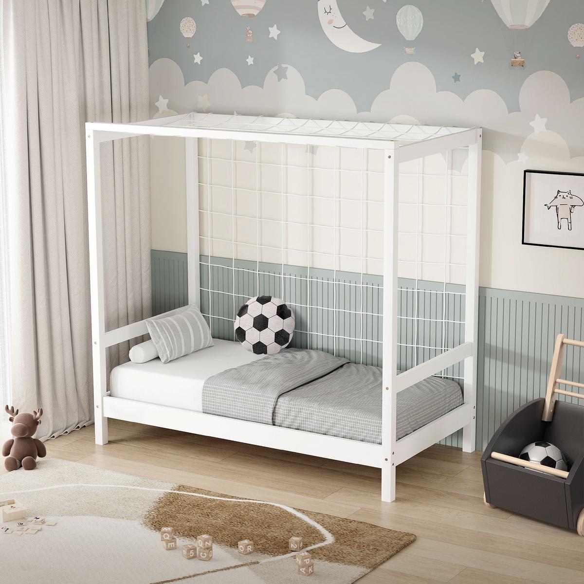 KINDERBETT Fußballtor 70x140 cm Weiß - Weiß, Holz (70/140cm) - ML-DESIGN
