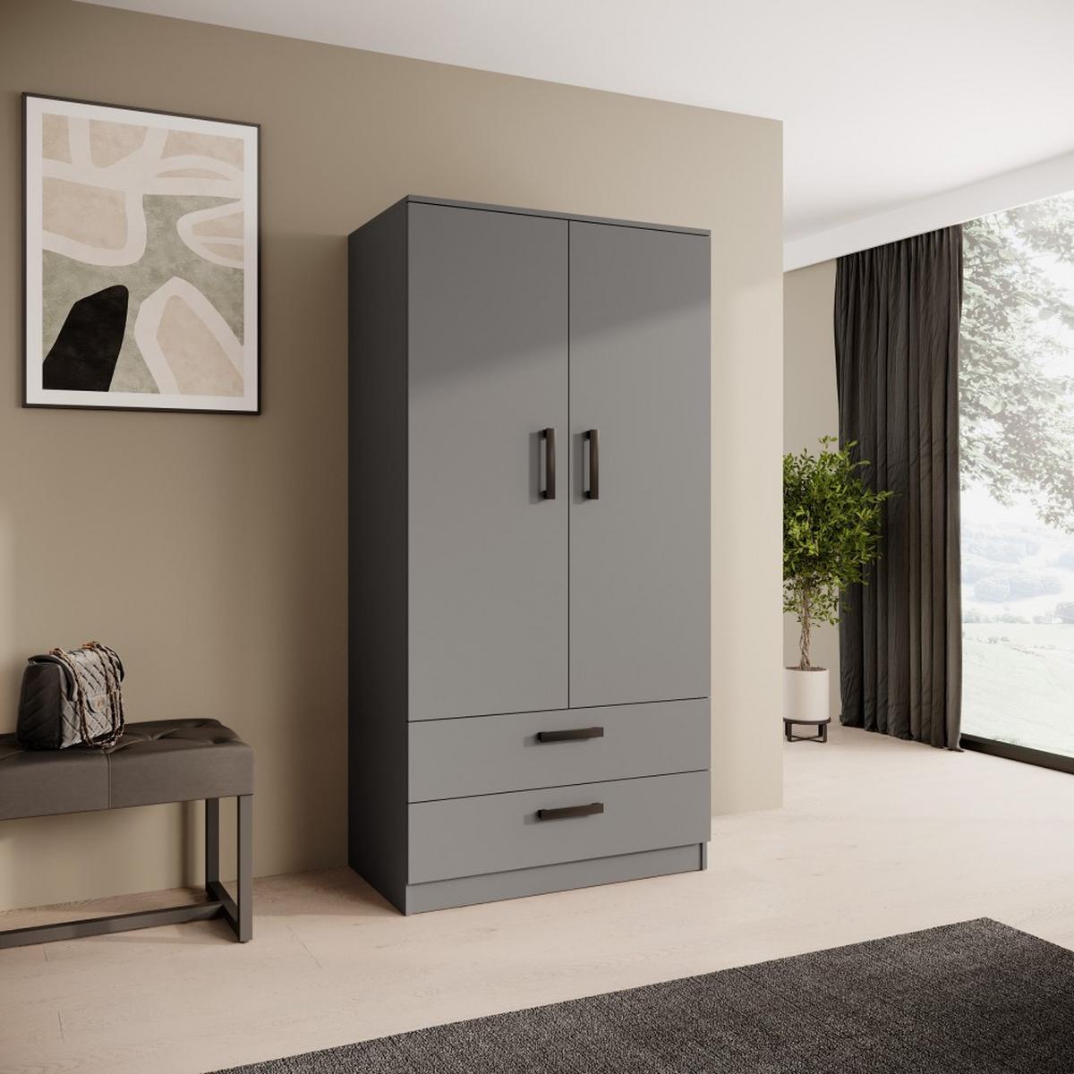 DREHTÜRENSCHRANK Trend, mit Schubladen, Graphit - Schwarz/Graphitfarben, Holzwerkstoff (90/180/50cm) - Beautysofa