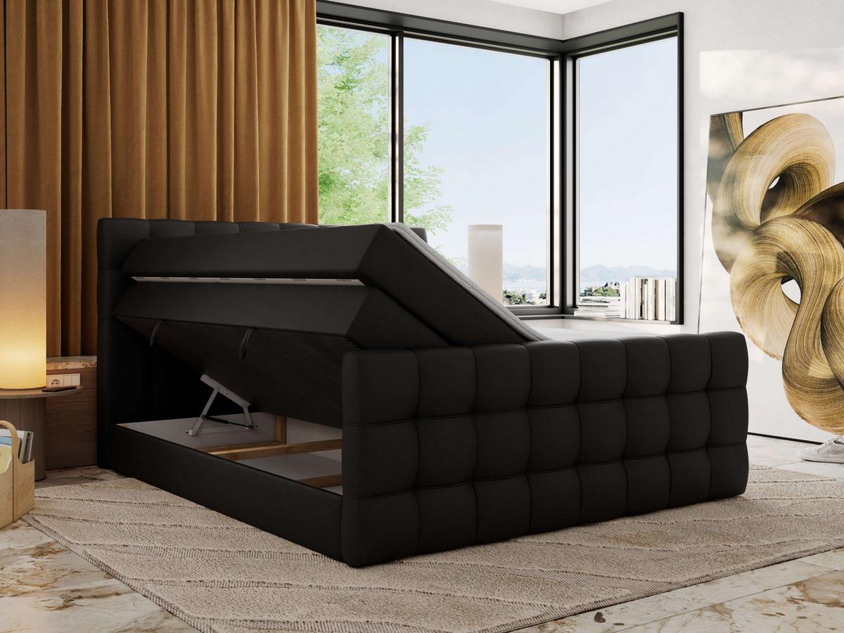 BOXSPRINGBETT ALTIVO KING DUO 140/200 - Schwarz Kunstleder - H4 - Schwarz, Textil (140/200cm) - MKS