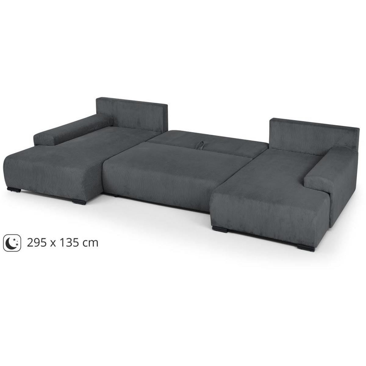 WOHNLANDSCHAFT Benny U dunkelgrau - Dunkelgrau/Schwarz, Textil/Metall (350/85/186cm) - Beautysofa