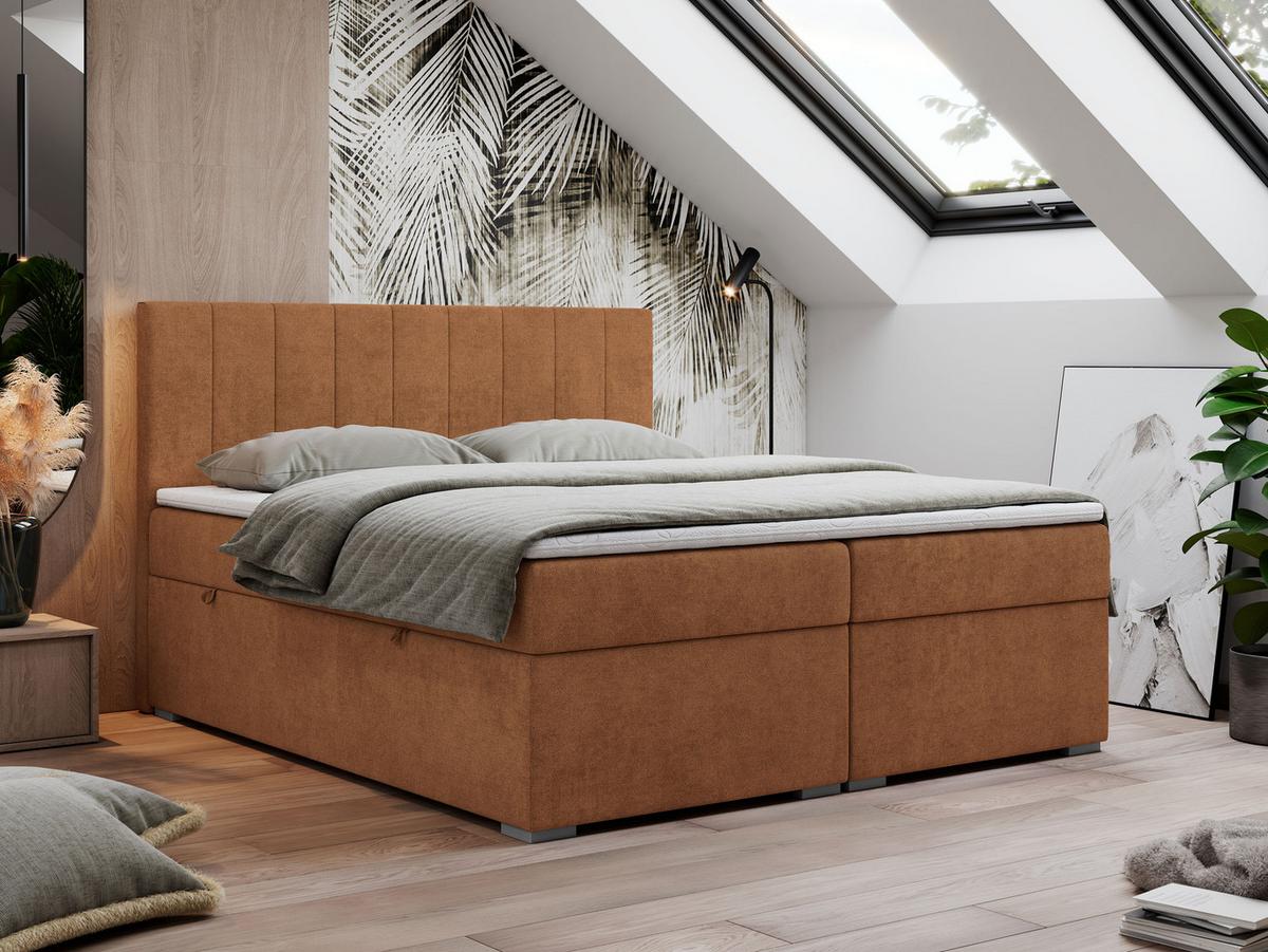 BOXBETT LOPE 120/200 - Orange Strukture - H4 - Orange, Holz/Textil (120/200cm)