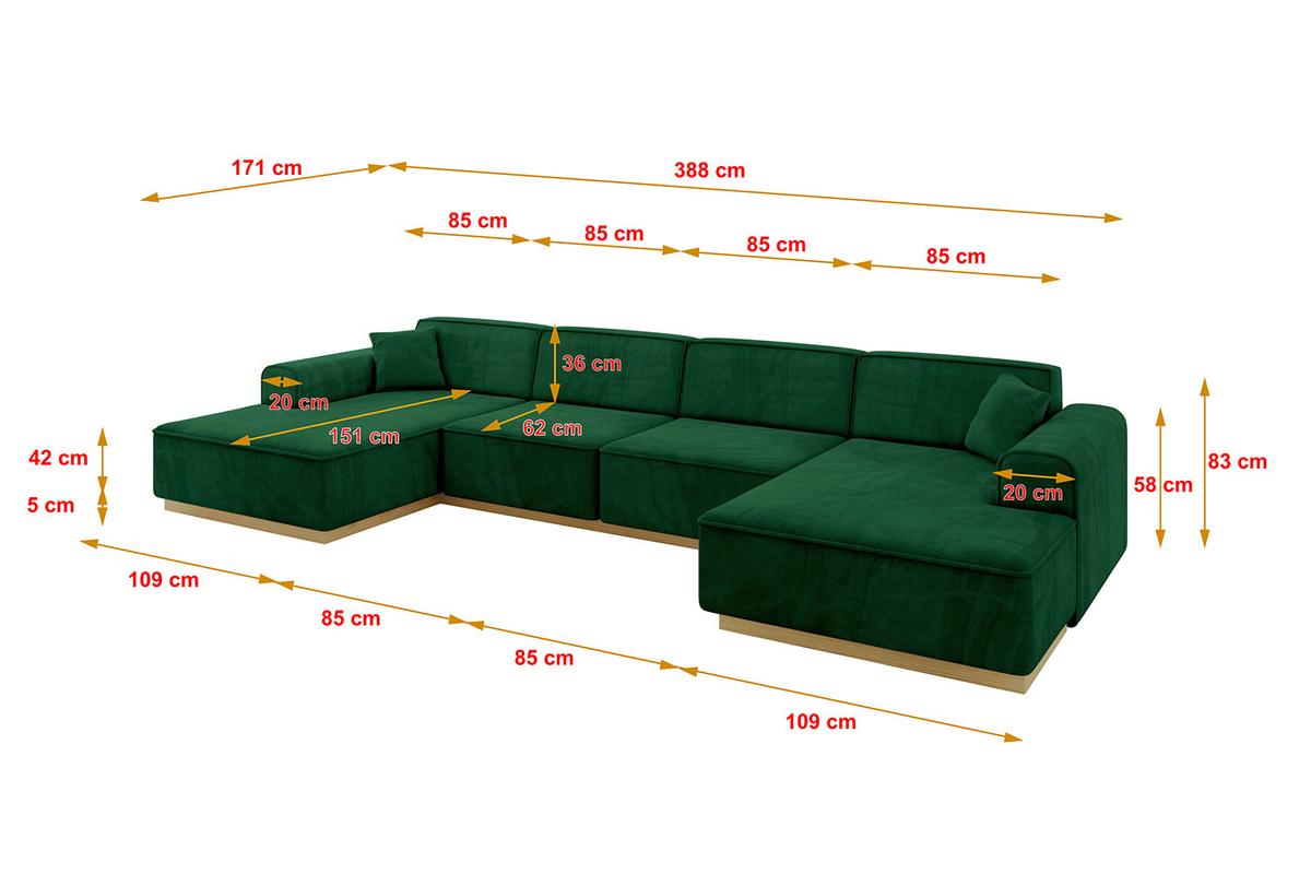 WOHNLANDSCHAFT IREA-U2-v2 - 388x171x83 cm Grün - Grün, Holzwerkstoff/Textil (388/83/171cm) - ALTDECOR