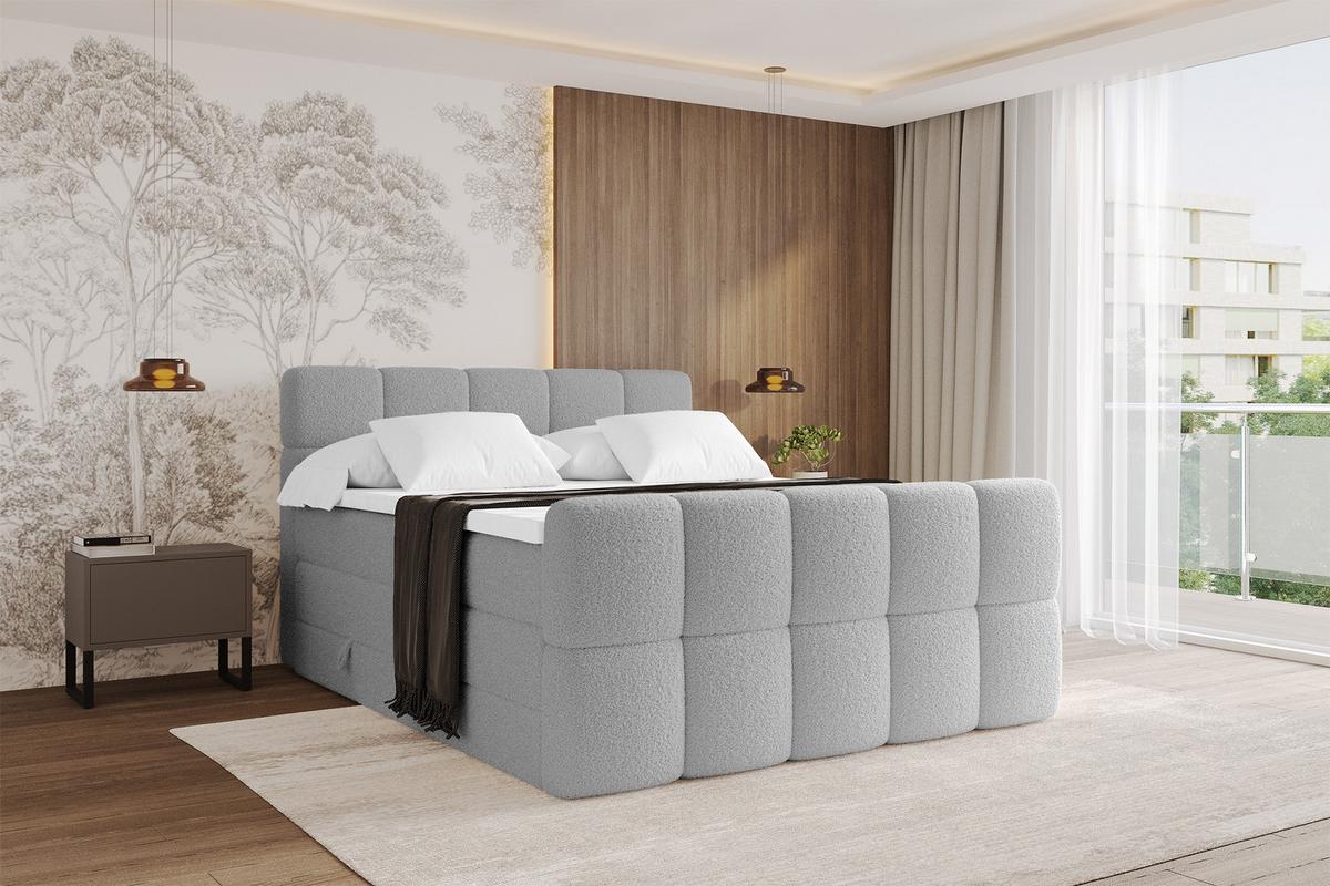 BOXBETT mit Matratze H3/H4 - FAMA-Z KING - 120x200 cm Hellgrau Quelle - Hellgrau, Holzwerkstoff (120/200cm) - ALTDECOR