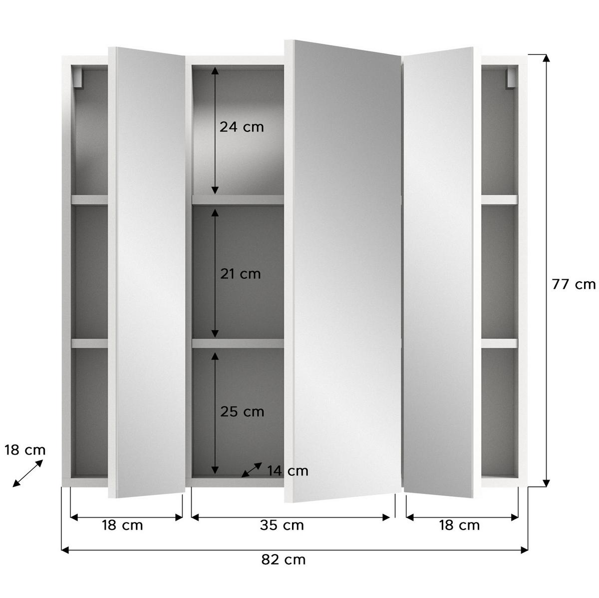 SPIEGELSCHRANK weiß 82 x 77 cm, Badschrank 3-türig mit Spiegel - Weiß, Glas/Holzwerkstoff (82/77/18cm) - Inn.Furn