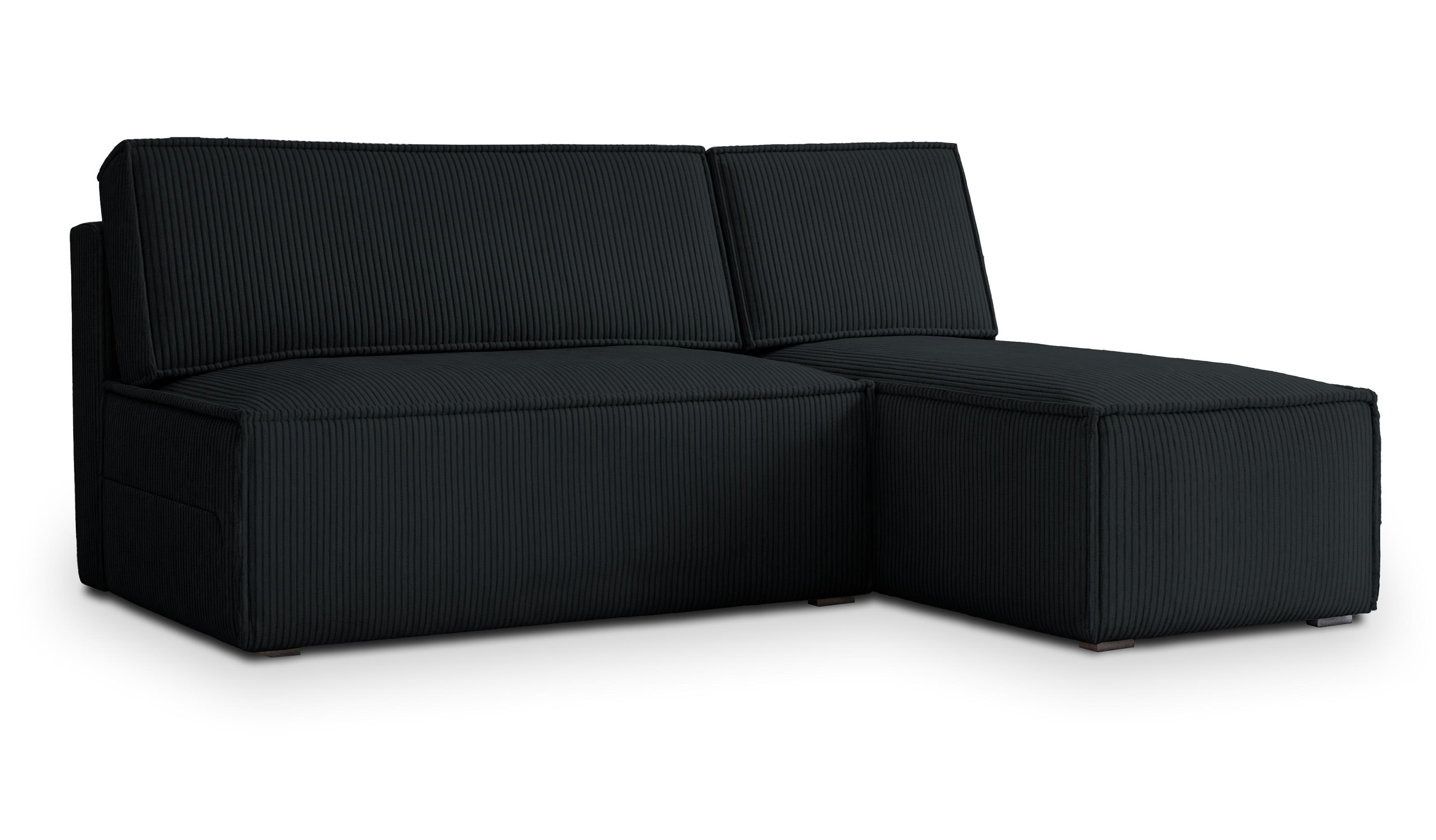 ECKSOFA BRISO P Schwarz Kordstoff mit Schlaffunktion - Schwarz/Grau, Holz/Kunststoff (200/140cm) - MASSENO
