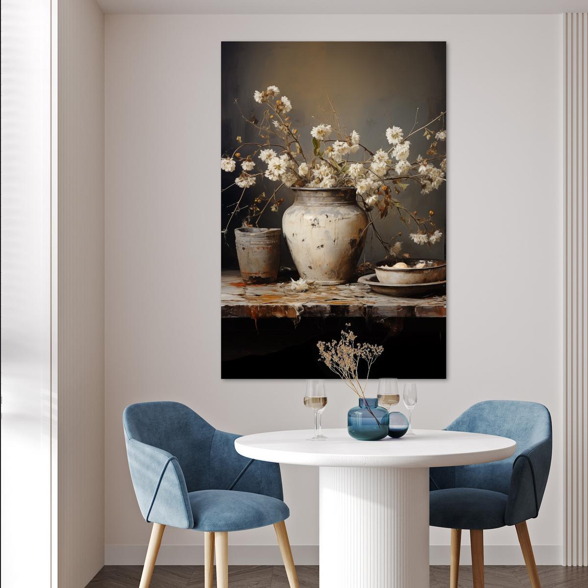 POSTER Stilleben - Blumen - Blumenstrauß - Vase - Wein Wandbild Schlafzimmer 80x120 cm - Schwarz, Papier (80/120/0.1cm) - MuchoWow