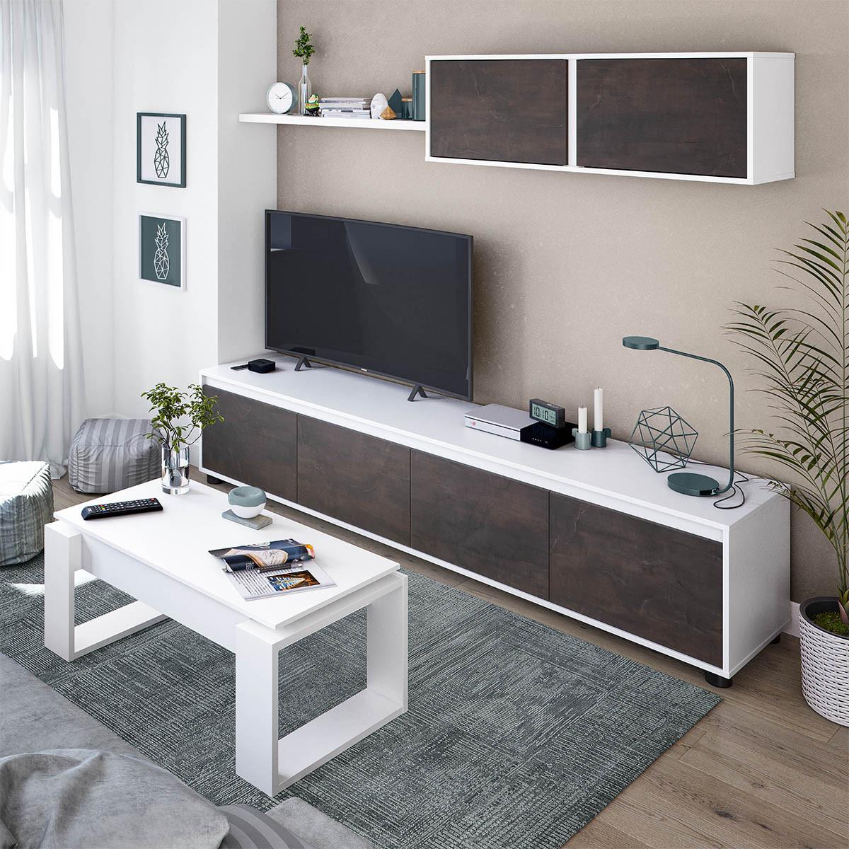 DESIGN Couchtisch mit hochklappbarer Tischplatte L102 cm - Ciara - Weiß, Holzwerkstoff (8.3/50/43cm) - Calicosy