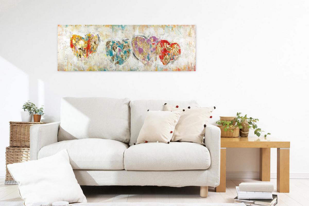 ÖLGEMÄLDE 150/50 cm - Türkis/Pink, Holz/Textil (150/50cm) - KUNSTLOFT