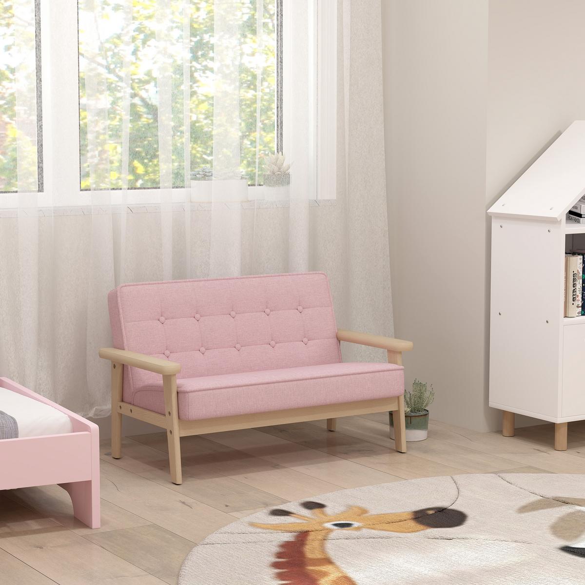 KINDERSESSEL Kindersofa gepolsterter Kinderstuhl mit Holzrahmen Samtoptik - Rosa/Naturfarben, Holz/Textil (42/48/77cm) - AIYAPLAY