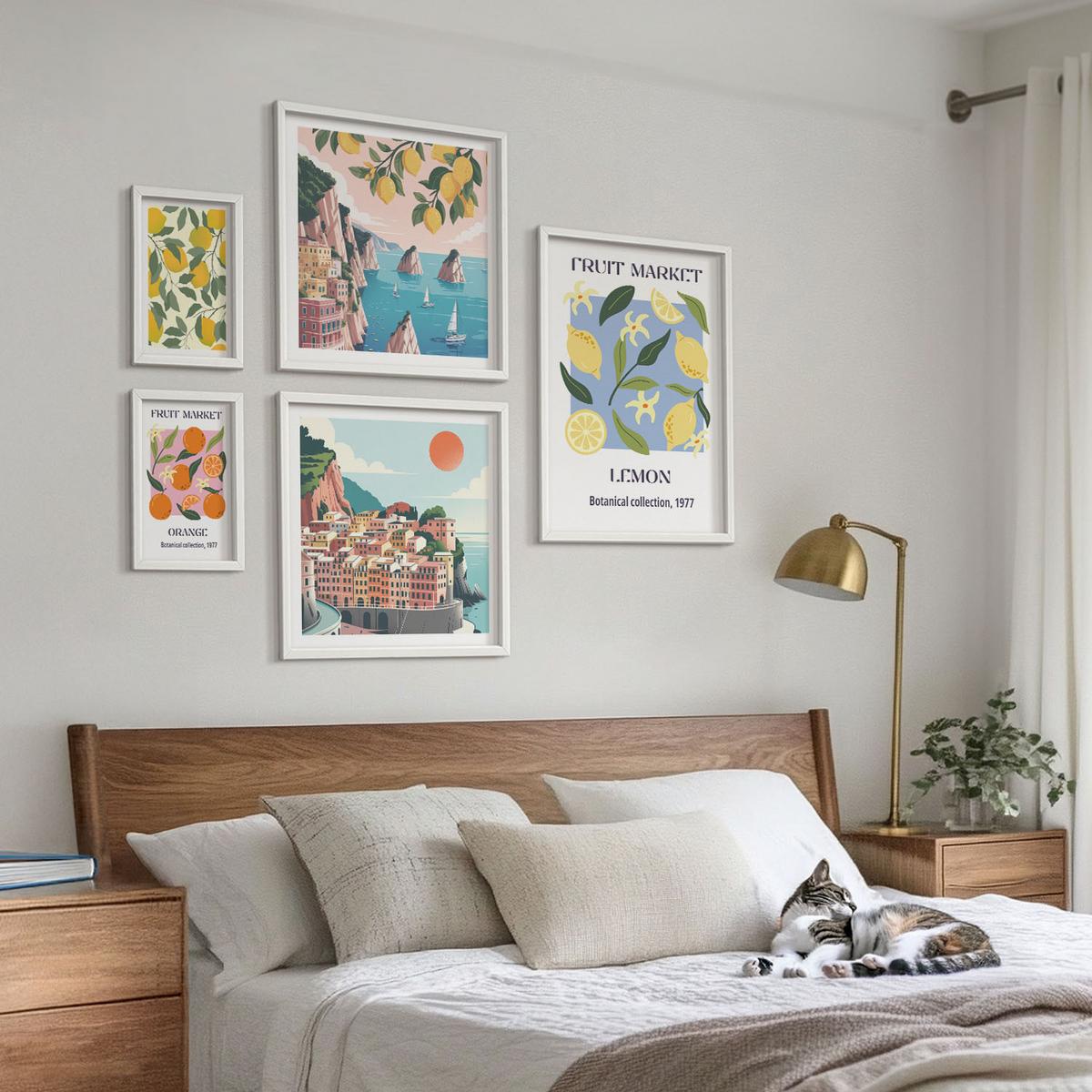 BILDER SET 5er Set - 50x50 cm & 20x30 cm & 40x60 cm Weißer Rahmen - Italienische Zitronenurlaube Capri - Weiß, Kunststoff (40/60cm) - TULUP