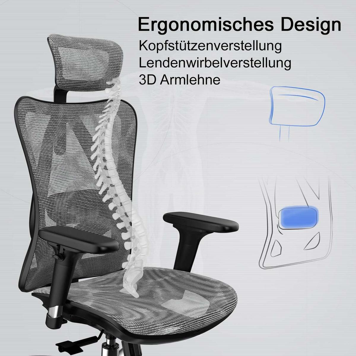 BÜROSTUHL Grau, Schwarz - Schwarz/Grau, Textil (66/128/93cm) - SIHOO