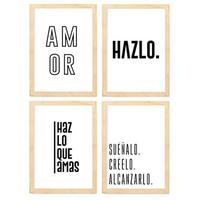 POSTER Set mit 4 Leidenschaft TypografieStil A4 Rahmen aus hellem Holz - Beige, Papier (29.7/3cm) - Nacnic