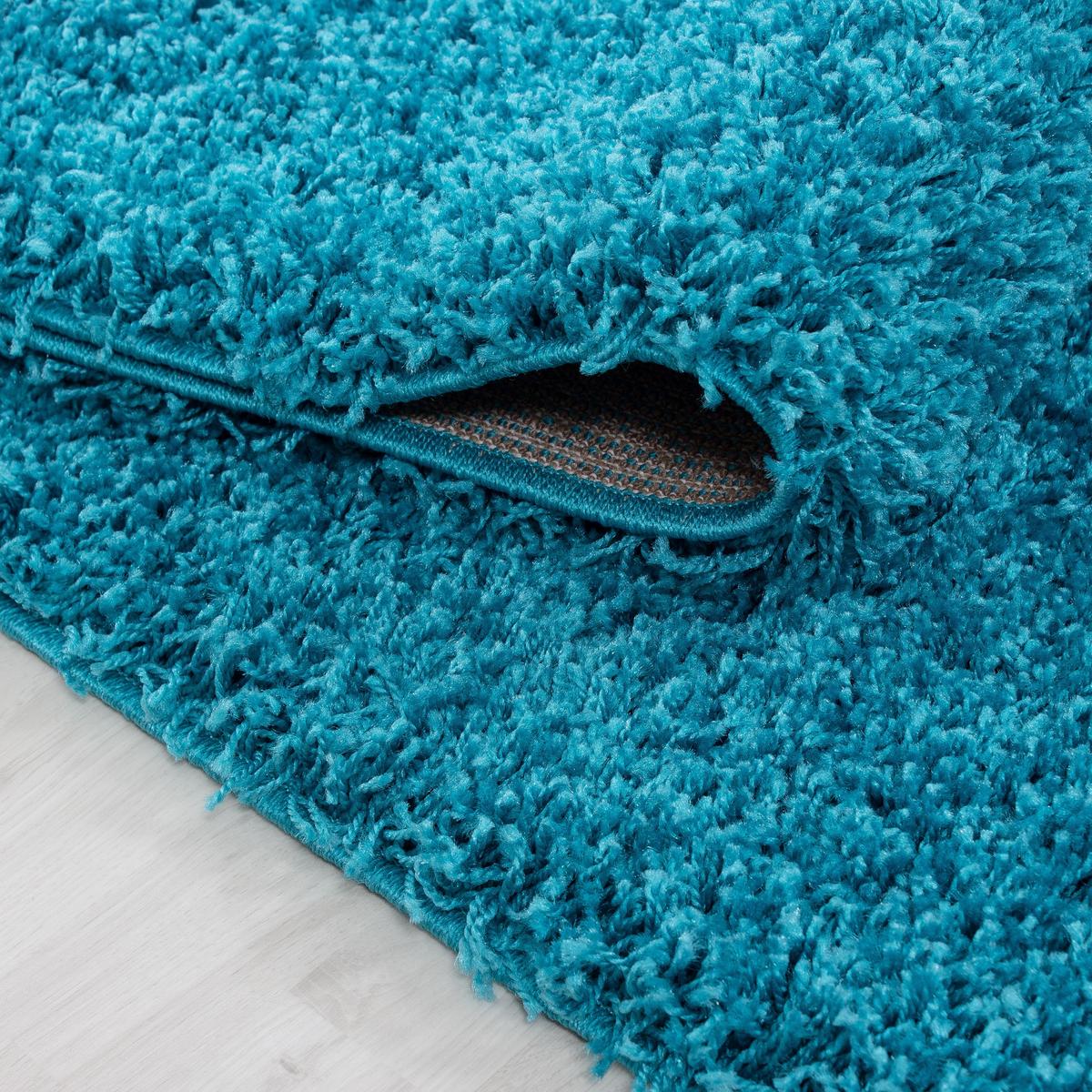 HOCHFLORTEPPICH RHEIN, einfarbig, Türkis, Ø 200 cm - Blau, Textil (200/200cm) - KADIMA DESIGN