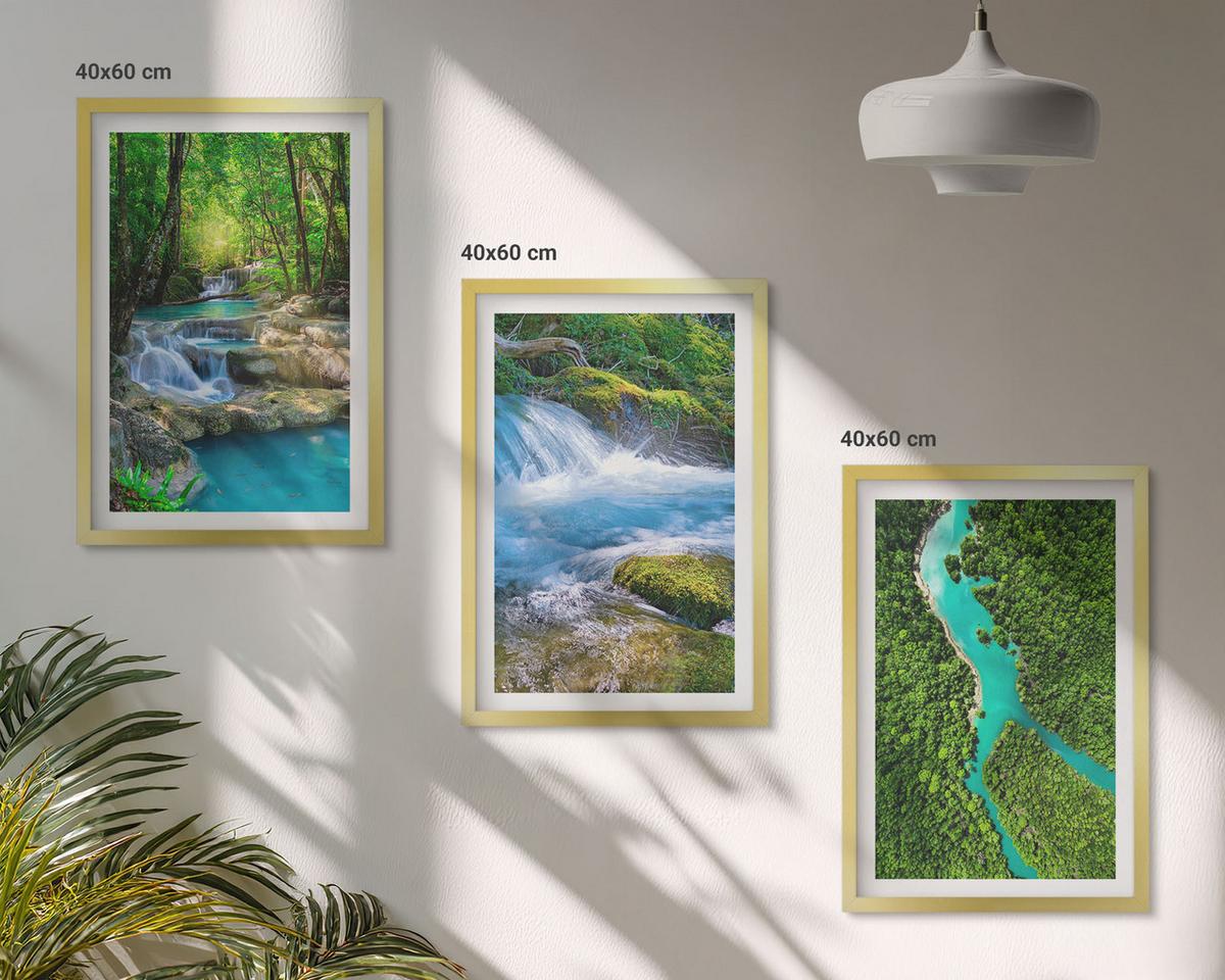BILDER SET 3er Set - 40x60 cm Goldrahmen - Grüne Wälder, kristallklares Wasser - Goldfarben, Kunststoff (40/60cm) - TULUP