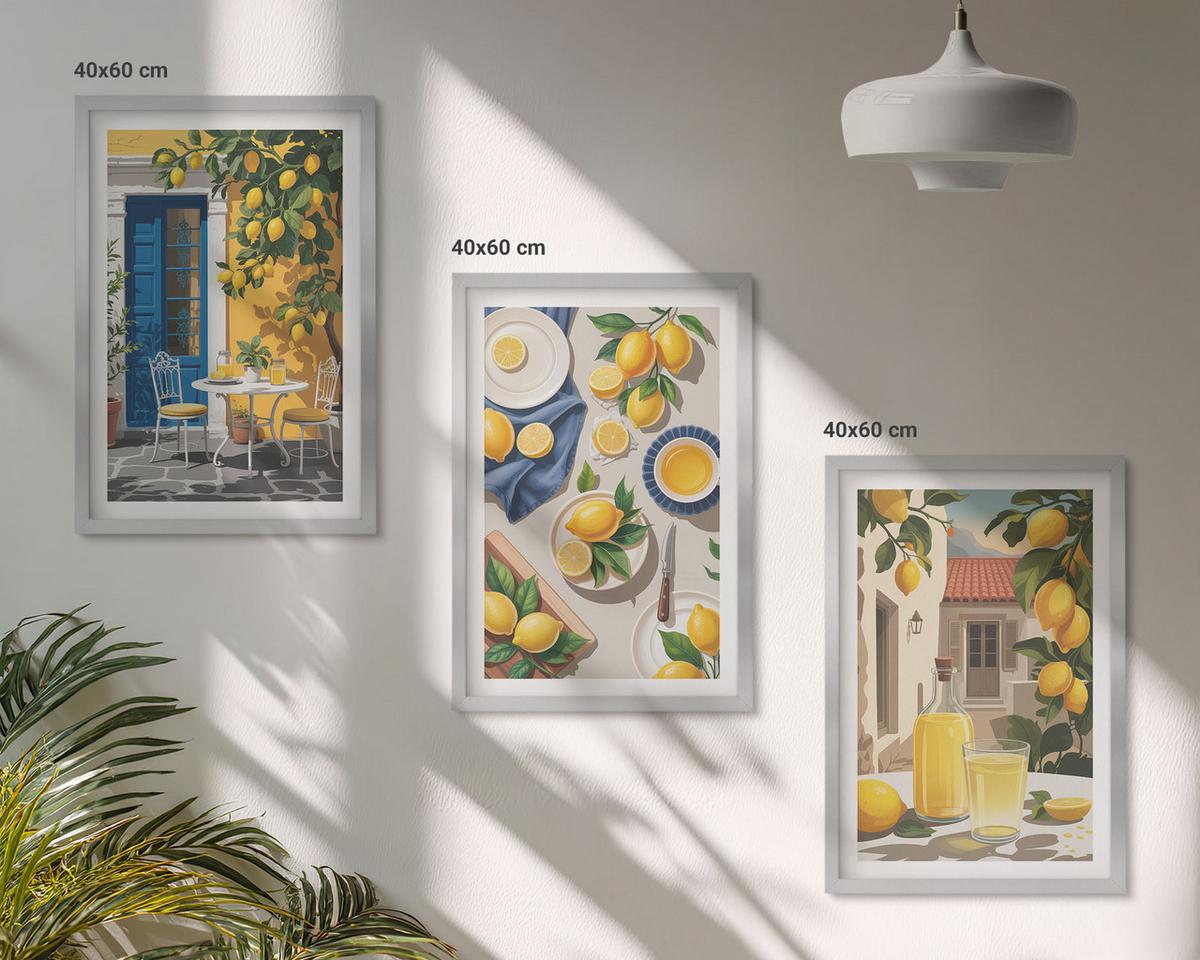 BILDER SET 3er Set - 40x60 cm Silberner Rahmen - Zitronengarten mit Getränken - Silberfarben, Kunststoff (40/60cm) - TULUP