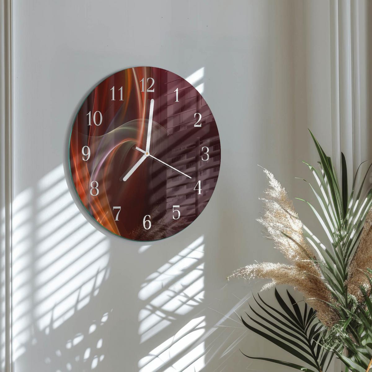 WANDUHR aus Glas Ø30 cm - Abstrakte Linien - Rot, Glas (30/30/0.4cm) - TULUP