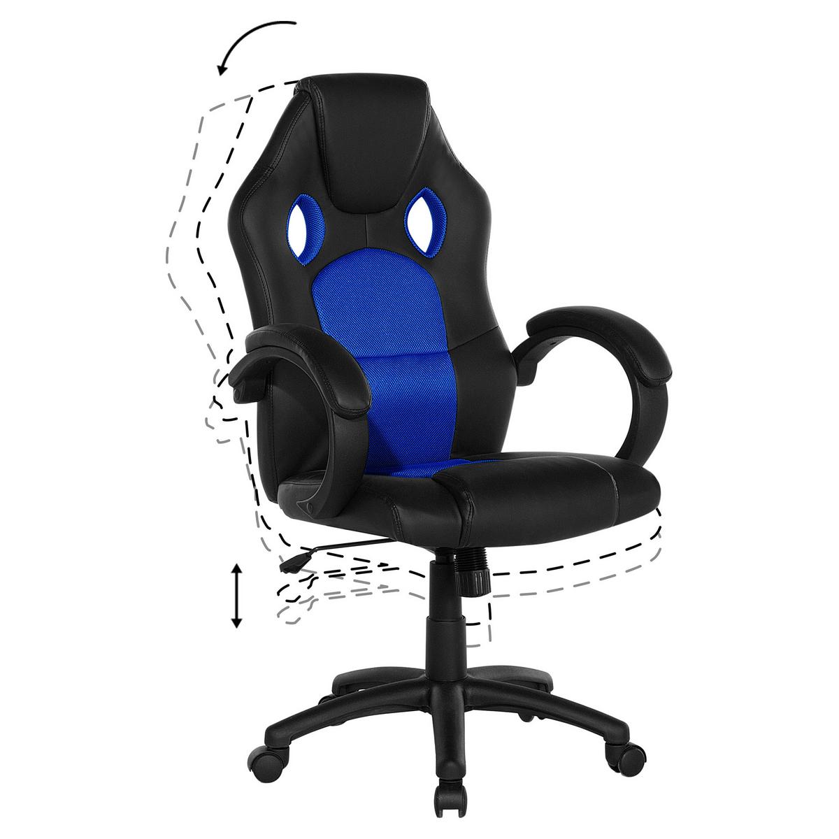 BÜROSTUHL Kunstleder Schwarz/Marineblau Fighter - Schwarz, Kunststoff/Textil (65/108/65cm) - Beliani