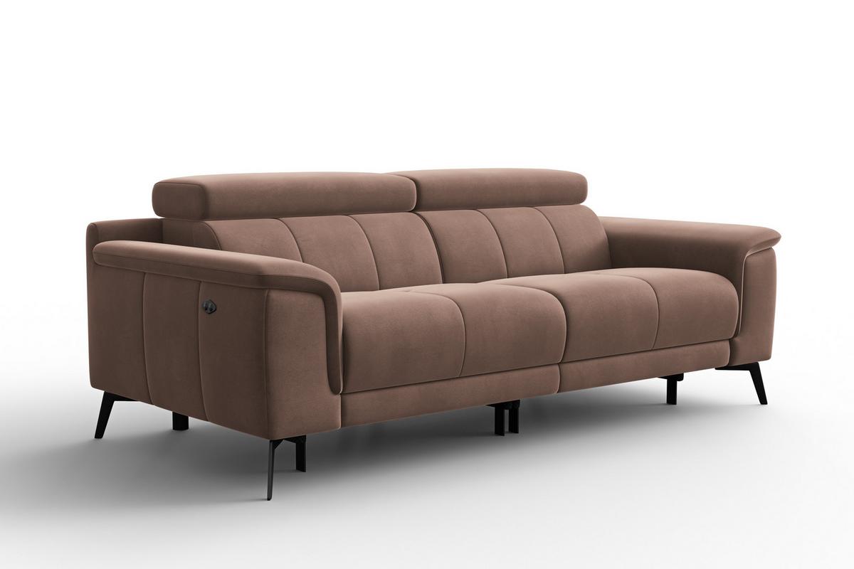 SOFA RELAX FIERO 3-Sitzer, Brauner Veloursstoff - Schwarz/Braun, Holz/Textil (212/82/103cm) - Courtois Laville