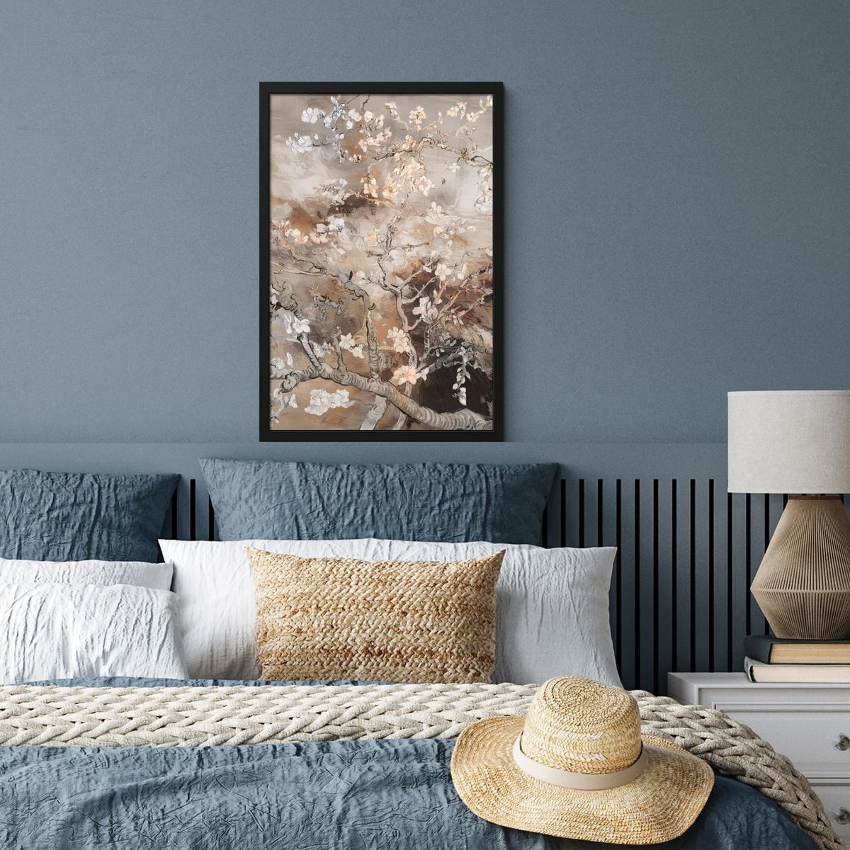 POSTER MIT RAHMENGERAHMTES BILD Mandelblüte - Kunst - Van Gogh - Beige - Abstrakt Bilder mit Rahmen 40x60 cm - Braun, Papier (40/60cm) - MuchoWow