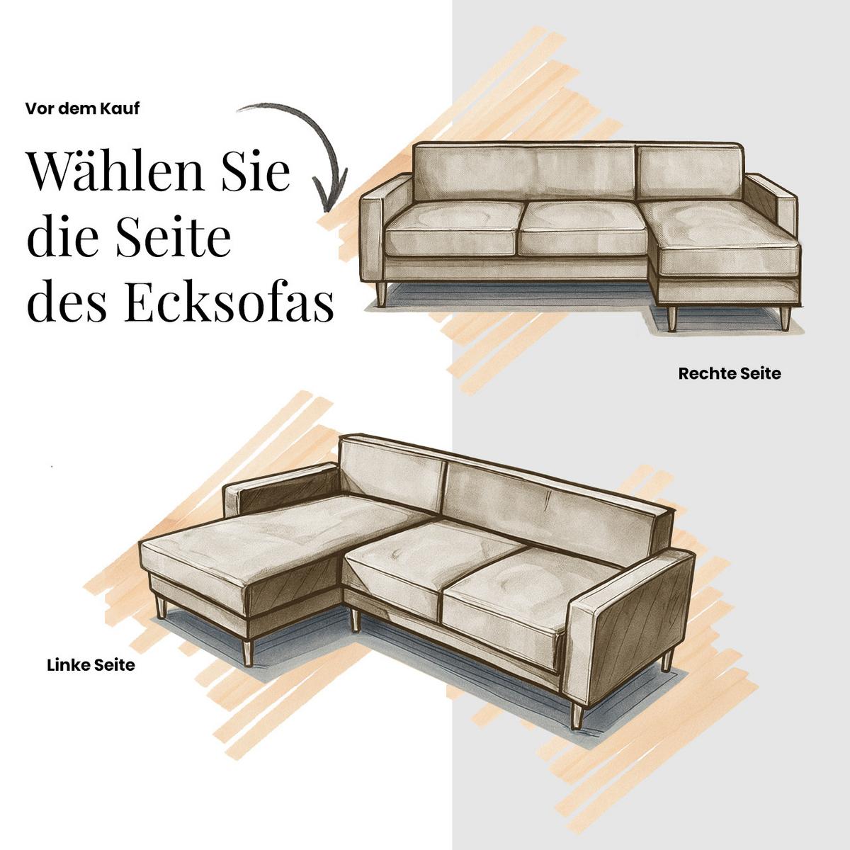 ECKSOFA PABLO L Hellgrau Cord - Links Seite - Hellgrau/Schwarz, Textil/Metall (208/273cm) - MKS