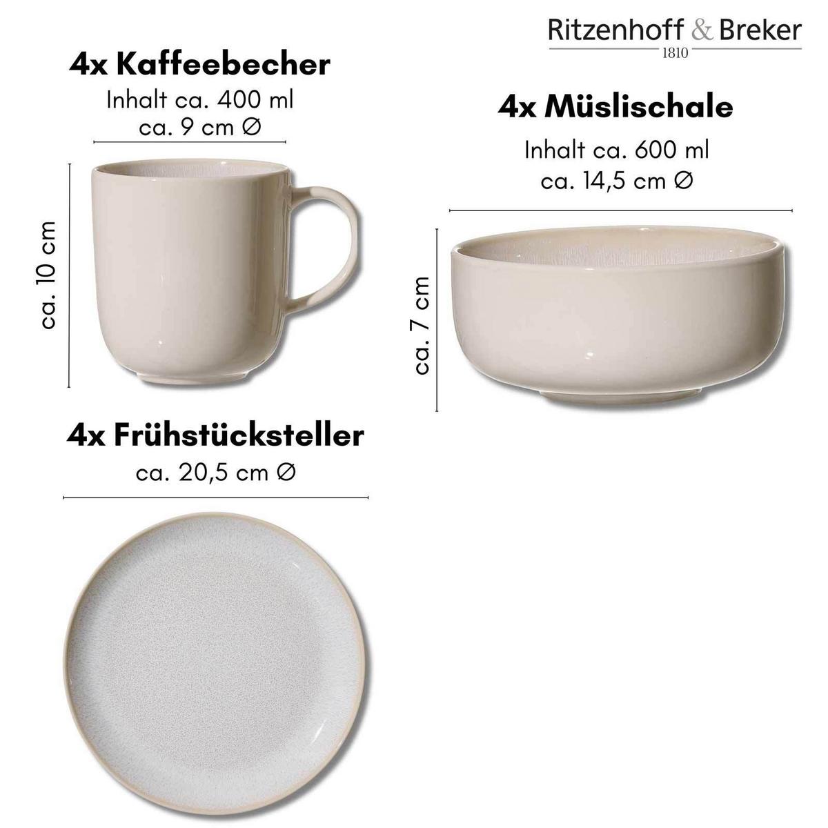 FRÜHSTÜCKS-SET Laredo beige 12-tlg. - Beige, Keramik (2/2/2cm) - Ritzenhoff Breker