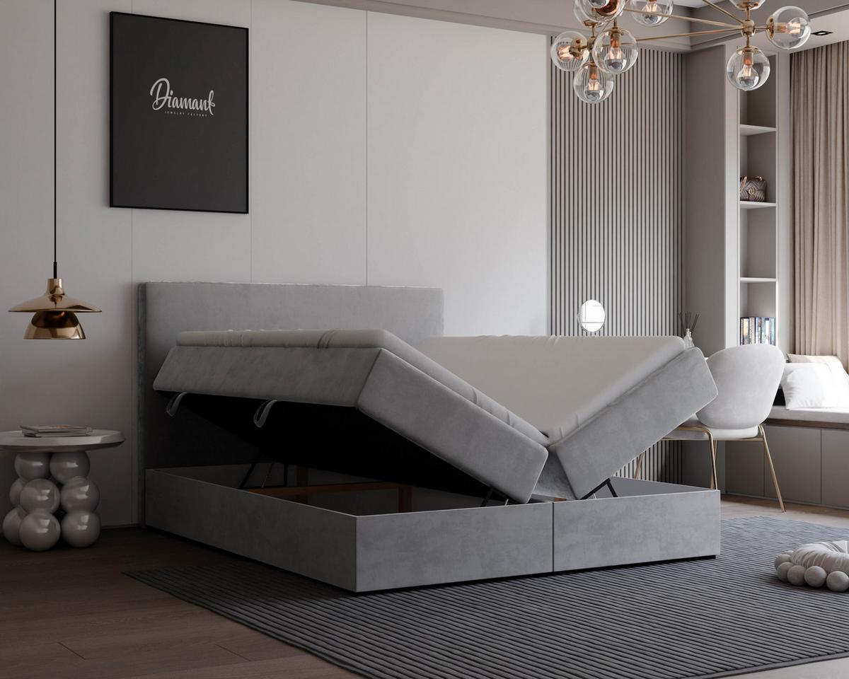 BOXBETT 200x200 cm mit Topper - Hellgrau, Holzwerkstoff/Textil (200/200cm) - Idohome