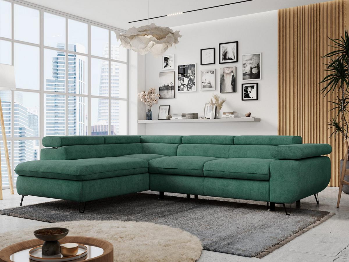 ECKSOFA PETER L Grün Struktur - Links Seite - Schwarz/Grün, Textil/Metall (208/273cm) - MKS